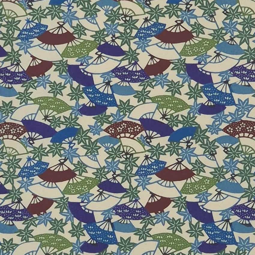 Katazome Shi – Fächer und Ahornblätter – handbedrucktes Washi-Papier