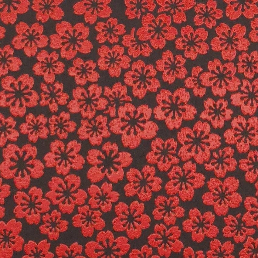 Urushi-Style Washi
– Rote Kirschblüten auf glänzend schwarzem Hintergrund – handbedrucktes Washi-Papier, Ansicht 1 von 4