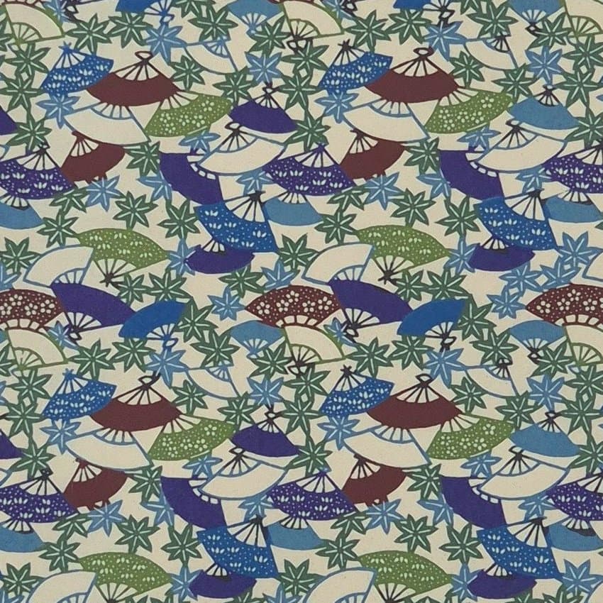 Katazome Shi – Fächer und Ahornblätter – handbedrucktes Washi-Papier, Ansicht 1 von 4