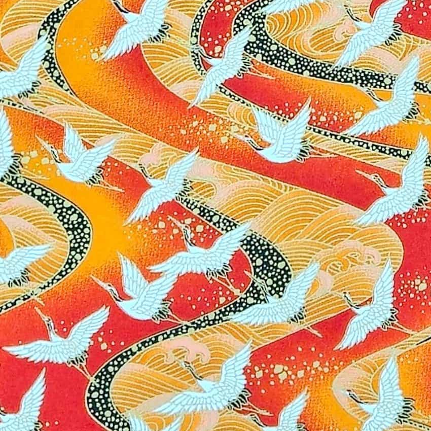 Kraniche orange – handbedrucktes Washi-Papier
