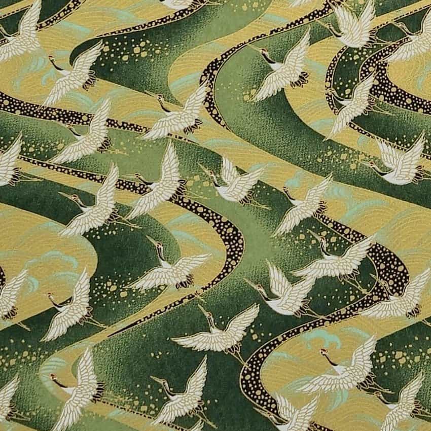 Kraniche grün – handbedrucktes Washi-Papier