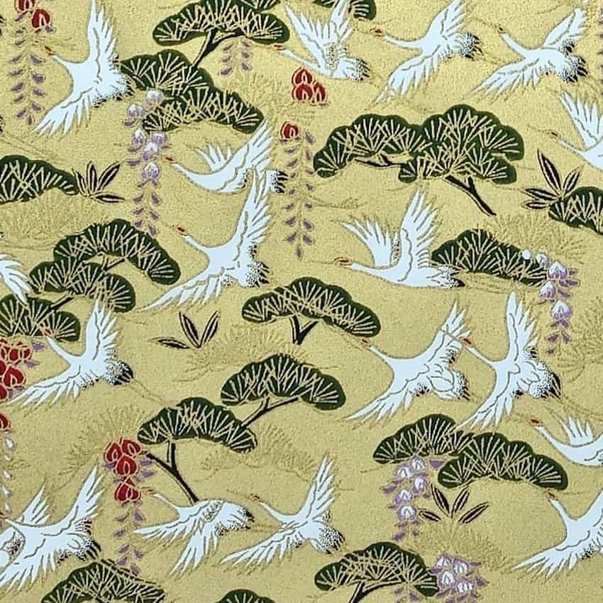 Kraniche gold – handbedrucktes Washi-Papier